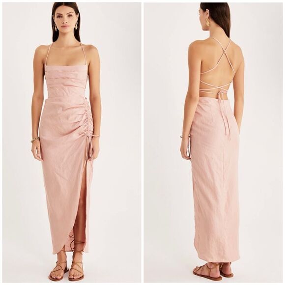 Rumer Dresses & Skirts - Rumer The Label x Revolve Prima Pink 100% Linen Resortwear LouLou Maxi Dress